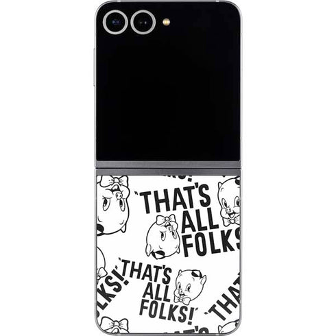 Looney Tunes Porky Pig Black and White Galaxy Z Flip6 Skin